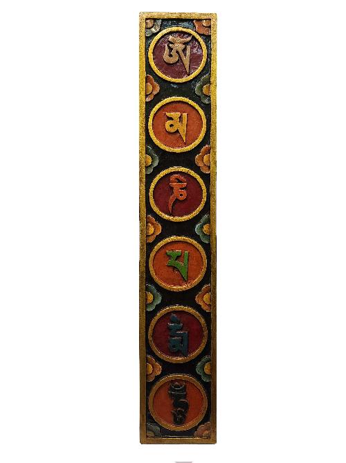 [om Mani Padme Hum Carved], Handmade Wall Hanging, [painted]