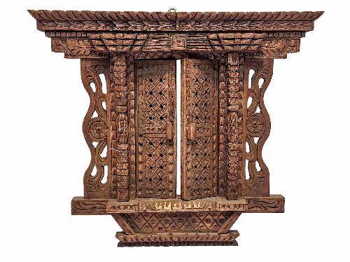 Traditional Newari Wooden [hand Carved Window], Natural Wood