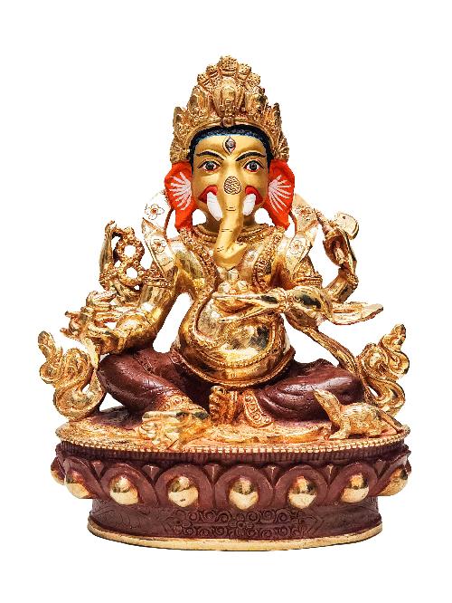 [ganesh], Buddhist Handmade Statue, [partly Gold Plated], [face Painted]