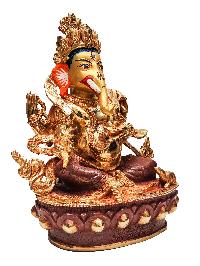 [ganesh], Buddhist Handmade Statue, [partly Gold Plated], [face Painted]