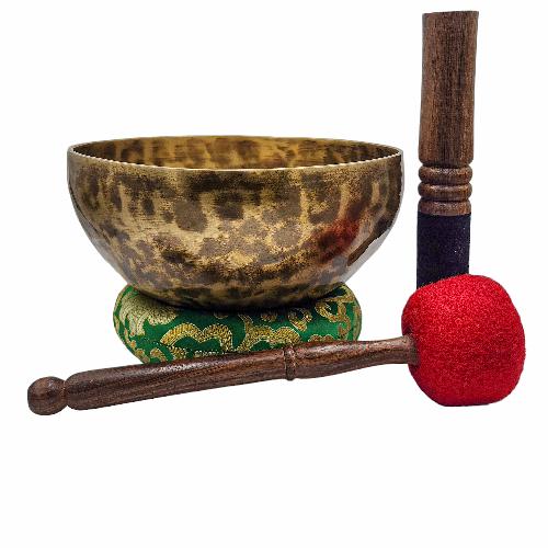 Jambati Singing Bowl, [tiger Antique], Buddhist Hand Beaten, Antique Finishing, Sound Note D3, 157 Hz