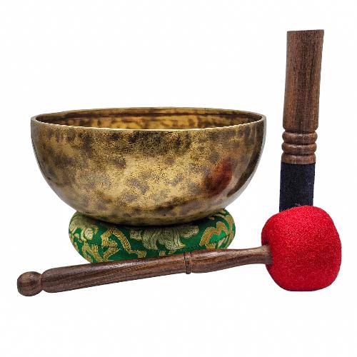 Jambati Singing Bowl, [tiger Antique], Buddhist Hand Beaten, Antique Finishing, Sound Note D3, 155 Hz