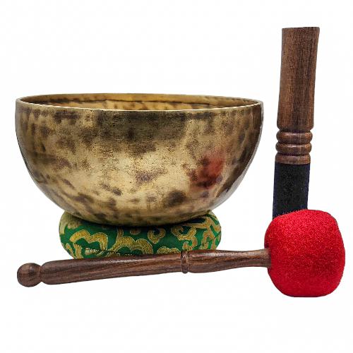 Jambati Singing Bowl, [tiger Antique], Buddhist Hand Beaten, Antique Finishing, Sound Note E3, 162 Hz