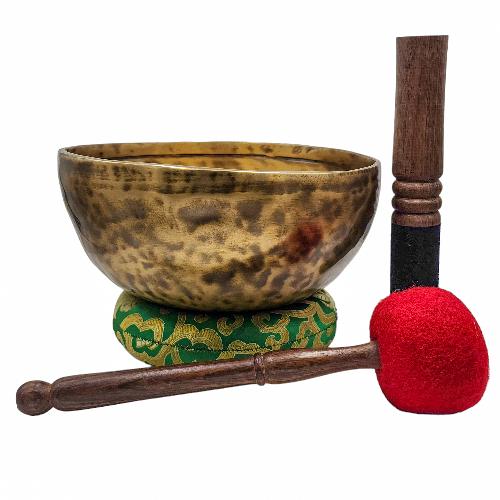 Jambati Singing Bowl, [tiger Antique], Buddhist Hand Beaten, Antique Finishing, Sound Note F3, 181 Hz