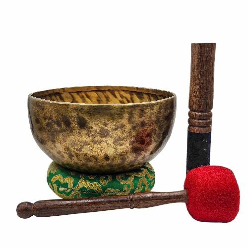 Jambati Singing Bowl, [tiger Antique], Buddhist Hand Beaten, Antique Finishing, Sound Note E3, 169 Hz