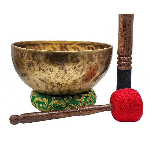 Jambati Singing Bowl, [tiger Antique], Buddhist Hand Beaten, Antique Finishing, Sound Note D3, 144 Hz