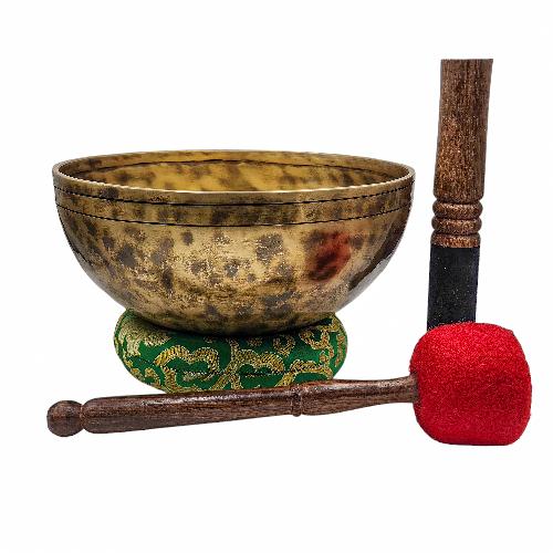 Jambati Singing Bowl, [tiger Antique], Buddhist Hand Beaten, Antique Finishing, Sound Note C3, 141 Hz