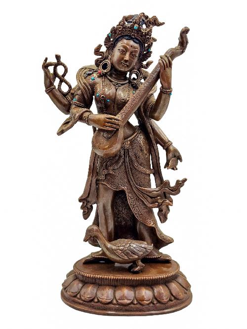 [saraswati], Buddhist Handmade Statue, [chocolate Oxidized]