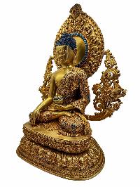 [shakyamuni Buddha] On Throne, [master Quality] Buddhist Handmade Statue, [face Painted], [silver Setting] And [gold Plated]