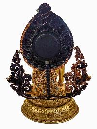 [shakyamuni Buddha] On Throne, [master Quality] Buddhist Handmade Statue, [face Painted], [silver Setting] And [gold Plated]