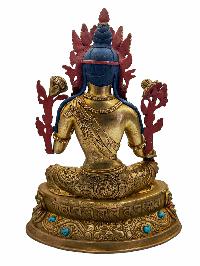 [green Tara], [master Quality] With Double Base, Buddhist Handmade Statue, [face Painted], [stone Setting] And [gold Plated]