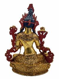 [green Tara], Buddhist Handmade Statue, [face Painted], [stone Setting] And [gold Plated]