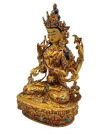 [chenrezig], Buddhist Handmade Statue, [face Painted], [stone Setting] And [gold Plated]