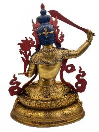 [manjushree], Buddhist Handmade Statue With Double Base, [face Painted] And [gold Plated]