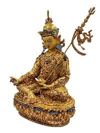 [padmasambhava], Buddhist Handmade Statue, [face Painted], [stone Setting] And [gold Plated]