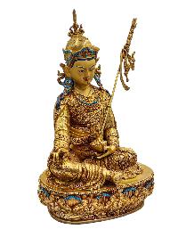 [padmasambhava], Buddhist Handmade Statue, [face Painted], [stone Setting] And [gold Plated]