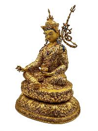 [padmasambhava], Buddhist Handmade Statue, [face Painted], [stone Setting] And [gold Plated]