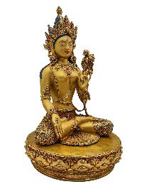 [white Tara], Buddhist Handmade Statue, [face Painted], [stone Setting] And [gold Plated]