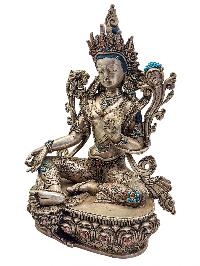 Real Silver [green Tara], [master Quality], Buddhist Statue, [silver Statue Stone Setting], [rare Find]