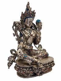 Real Silver [green Tara], [master Quality], Buddhist Statue, [silver Statue Stone Setting], [rare Find]