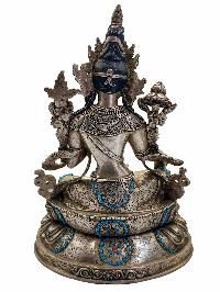 Real Silver [green Tara], [master Quality], Buddhist Statue, [silver Statue Stone Setting], [rare Find]