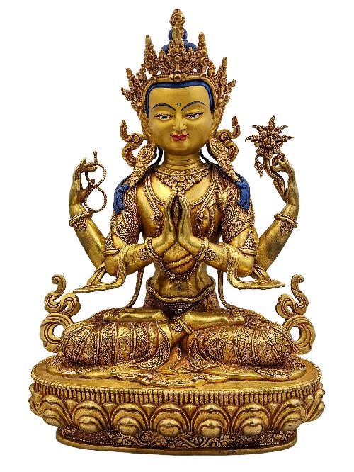 [chenrezig], Buddhist Handmade Statue, [face Painted] And [gold Plated], [high Quality]