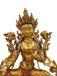 [green Tara], Buddhist Handmade Statue, [face Painted] And [gold Plated], [high Quality]