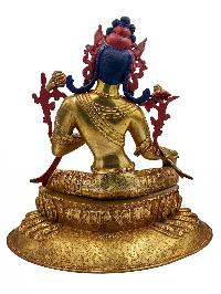 [green Tara], Buddhist Handmade Statue With Double Base, [face Painted] And [gold Plated], [high Quality]