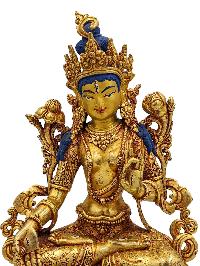 [white Tara], Buddhist Handmade Statue, [face Painted] And [gold Plated], [high Quality]