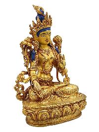 [white Tara], Buddhist Handmade Statue, [face Painted] And [gold Plated], [high Quality]