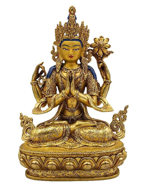 [chenrezig], Buddhist Handmade Statue, [face Painted] And [gold Plated], [high Quality]