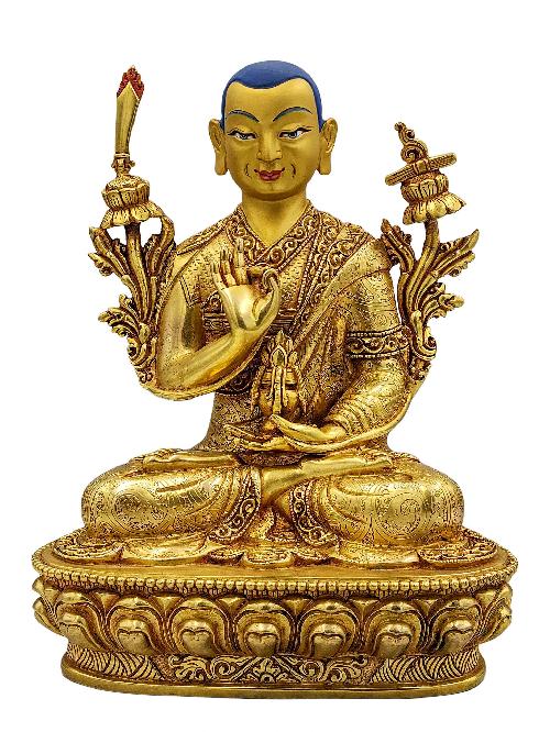 [tsongkhapa], Buddhist Handmade Statue, [face Painted] And [gold Plated], [high Quality]