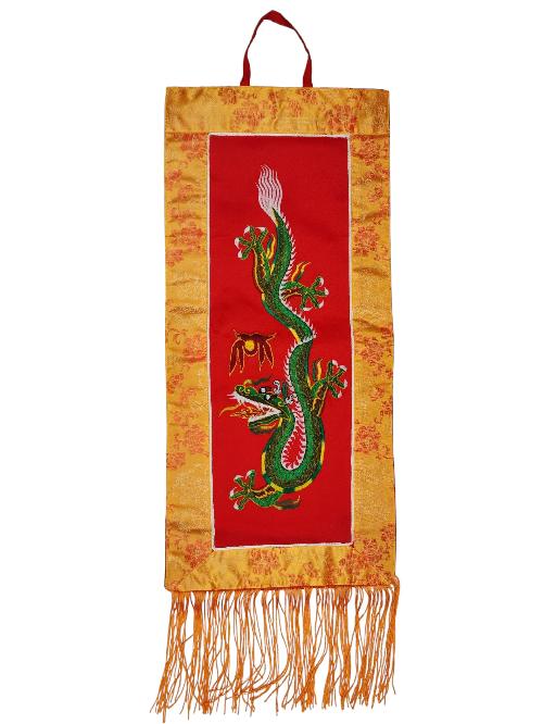 Tibetan Cochin Brocade Wall Hanging With Embroidered Dragon, Color 