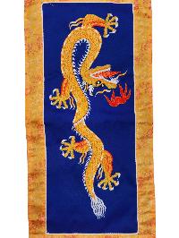 Tibetan Cochin Brocade Wall Hanging With Embroidered Dragon, Color 