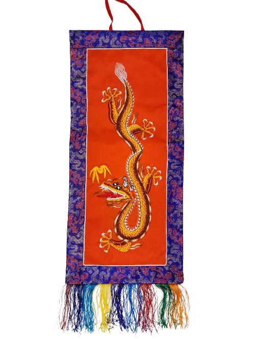 Tibetan Cochin Brocade Wall Hanging With Embroidered Dragon, Color 