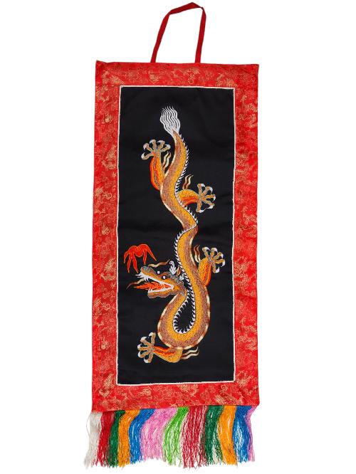 Tibetan Cochin Brocade Wall Hanging With Embroidered Dragon, Color 