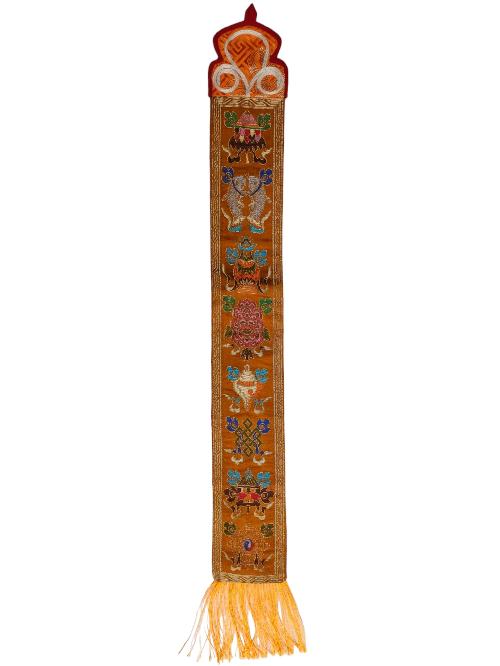 Tibetan Cochin Brocade Wall Hanging With Embroidered Ashtamangala, Color 