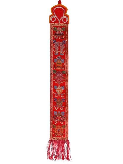 Tibetan Cochin Brocade Wall Hanging With Embroidered Ashtamangala, Color 