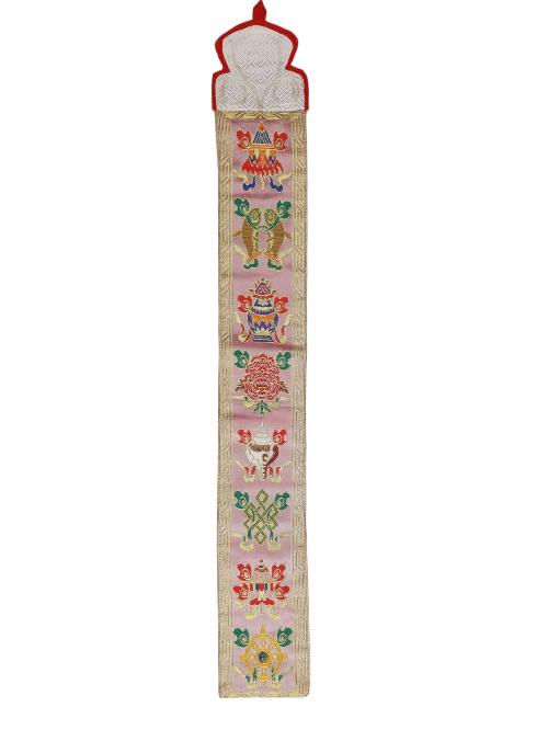 Tibetan Cochin Brocade Wall Hanging With Embroidered Ashtamangala, Color 