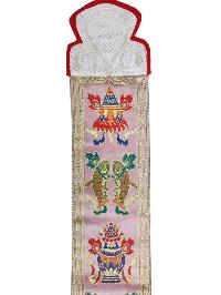 Tibetan Cochin Brocade Wall Hanging With Embroidered Ashtamangala, Color 