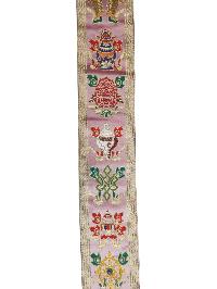 Tibetan Cochin Brocade Wall Hanging With Embroidered Ashtamangala, Color 