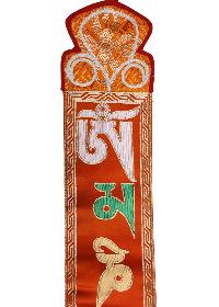 Tibetan Cochin Brocade Wall Hanging With Embroidered Om Mani Padme Hum, Color 