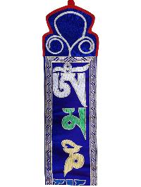 Tibetan Cochin Brocade Wall Hanging With Embroidered Om Mani Padme Hum, Color 