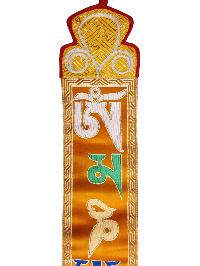 Tibetan Cochin Brocade Wall Hanging With Embroidered Om Mani Padme Hum, Color 