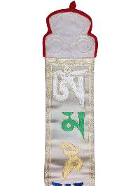 Tibetan Cochin Brocade Wall Hanging With Embroidered Om Mani Padme Hum, Color 