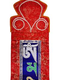 Tibetan Cochin Brocade Wall Hanging With Embroidered Om Mani Padme Hum, Color 