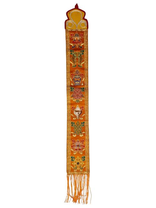 Tibetan Cochin Brocade Wall Hanging With Embroidered Ashtamangala, Color 