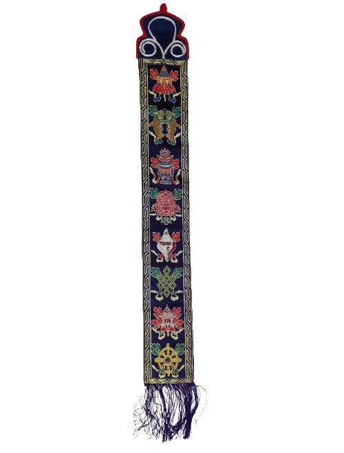 Tibetan Cochin Brocade Wall Hanging With Embroidered Ashtamangala, Color 