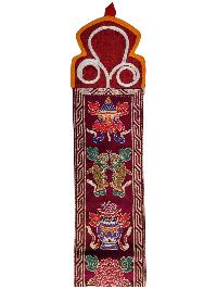 Tibetan Cochin Brocade Wall Hanging With Embroidered Ashtamangala, Color 