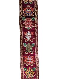 Tibetan Cochin Brocade Wall Hanging With Embroidered Ashtamangala, Color 